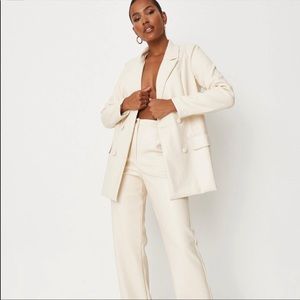 Cream Soft Faux Leather Oversized Blazer